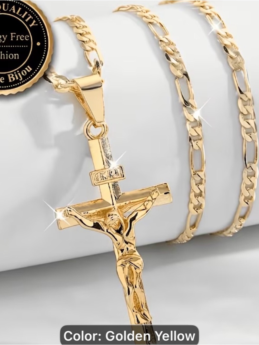 Gold Crucifix Pendant Necklace - Golden Yellow